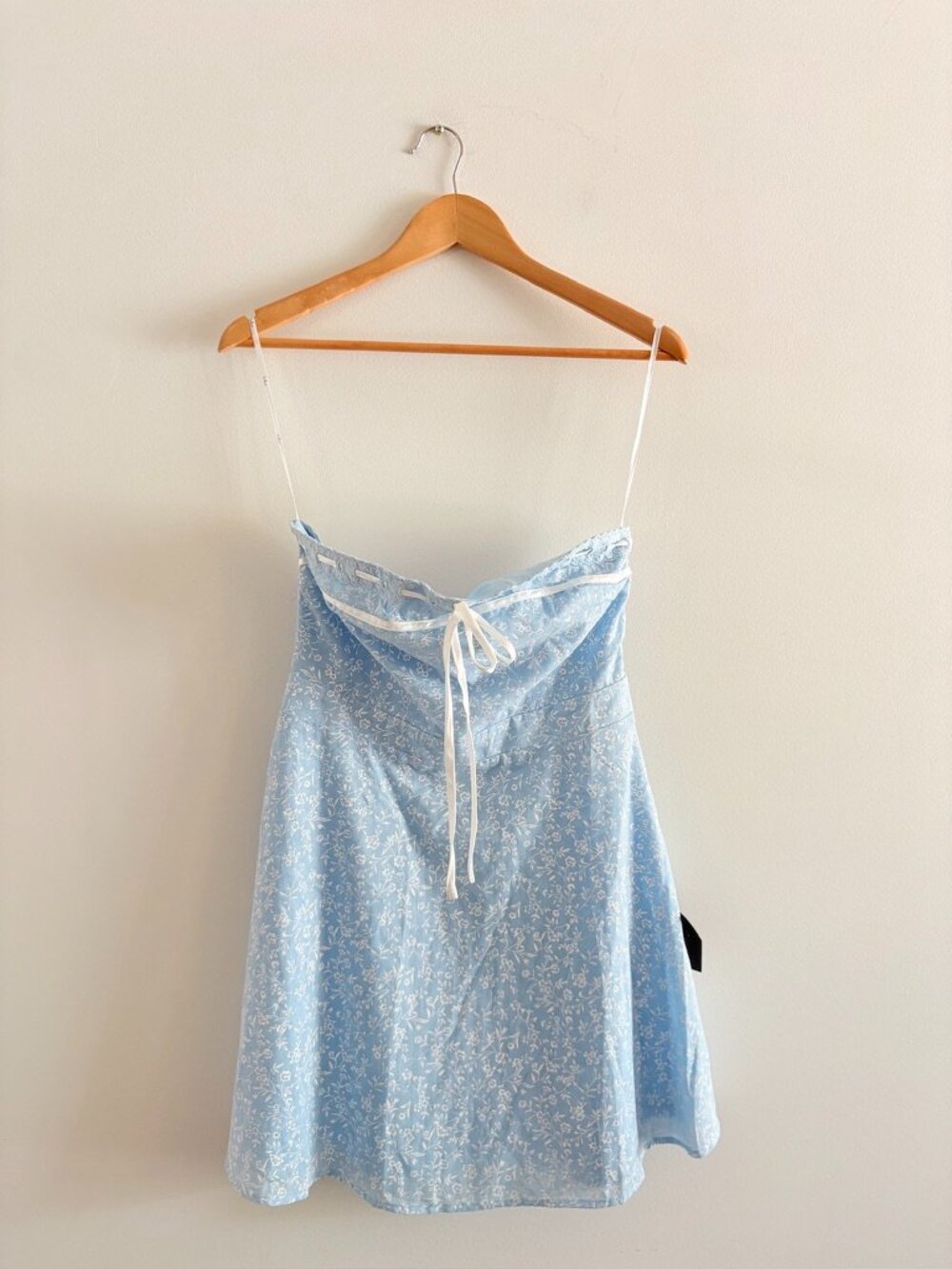 Lulus Precious Babe Floral Ribbon Strapless Mini Dress NWT Light Blue Sz Medium - Picture 5 of 10